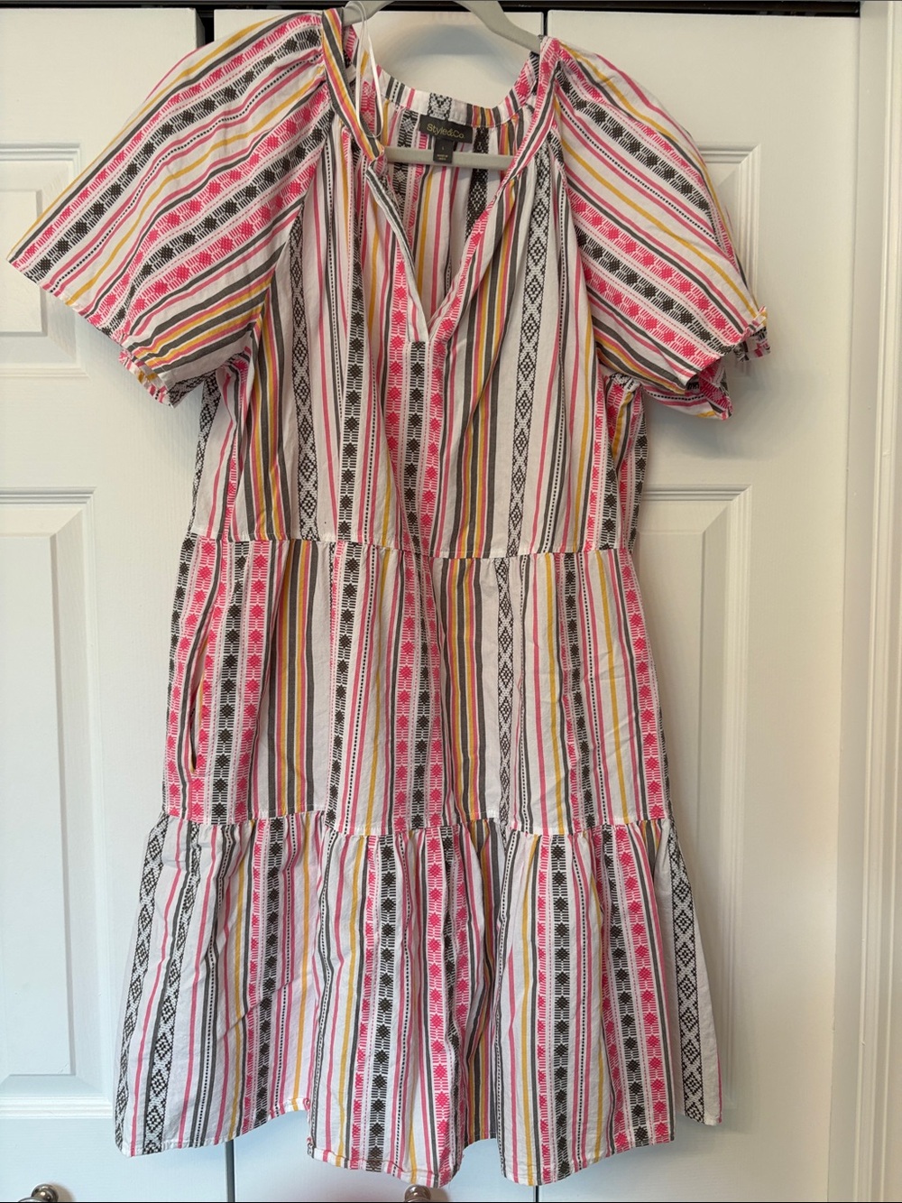Style & Co. Striped Mini Dress in White, Pink, Yellow, Black